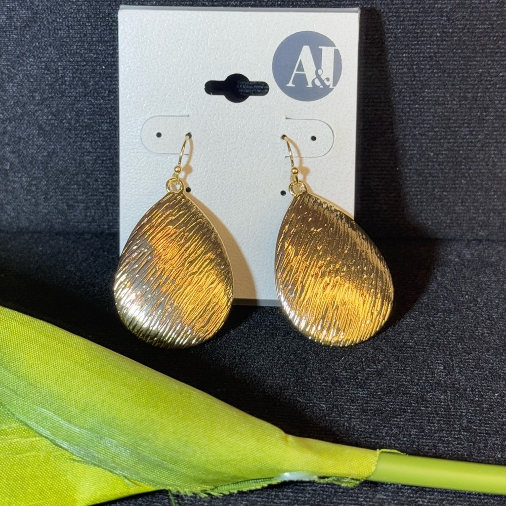 A&I Gold Tone Textured Tear Drop Earrings 1.75inch approx